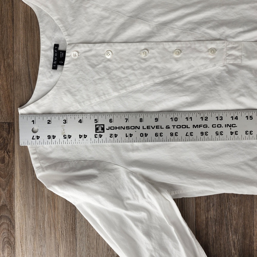 Theory White Cotton Button Front Tunic Shirt Top Women's Size Small Long Sleeve‎ - Picture 7 of 9